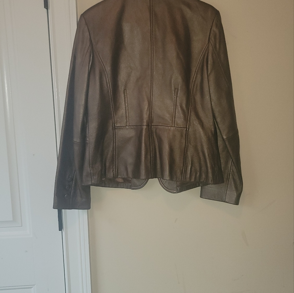 Bernardo  Metallic Bronze Gold Genuine Leather Blazer Coat Jacket - Picture 6 of 11